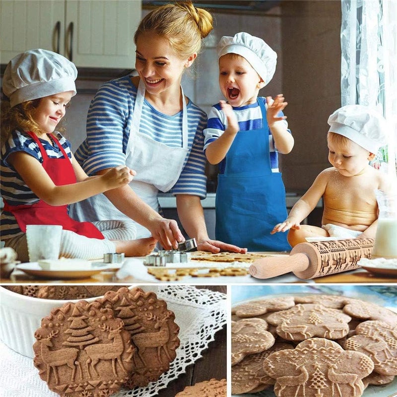 Sthrucrack Christmas Wooden Rolling Pins, Xmas 3D Reindeer Shape Decor Embossing Rolling Pin,Christmas Patterned Rolling Pin Baking Tools (Christmas Reindeer) - Image 4
